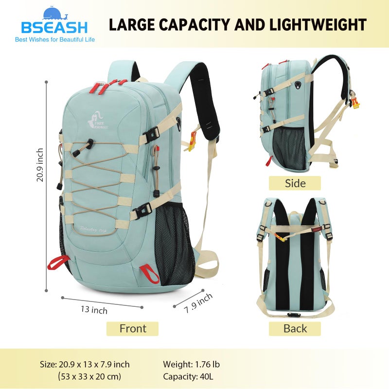 Bseash 40L Waterproof Hiking Camping Backpack with Rain Cover  Outdoor Sport Travel Bag Daypack for Climbing Skiing Cycling (Khaki) - Image 2